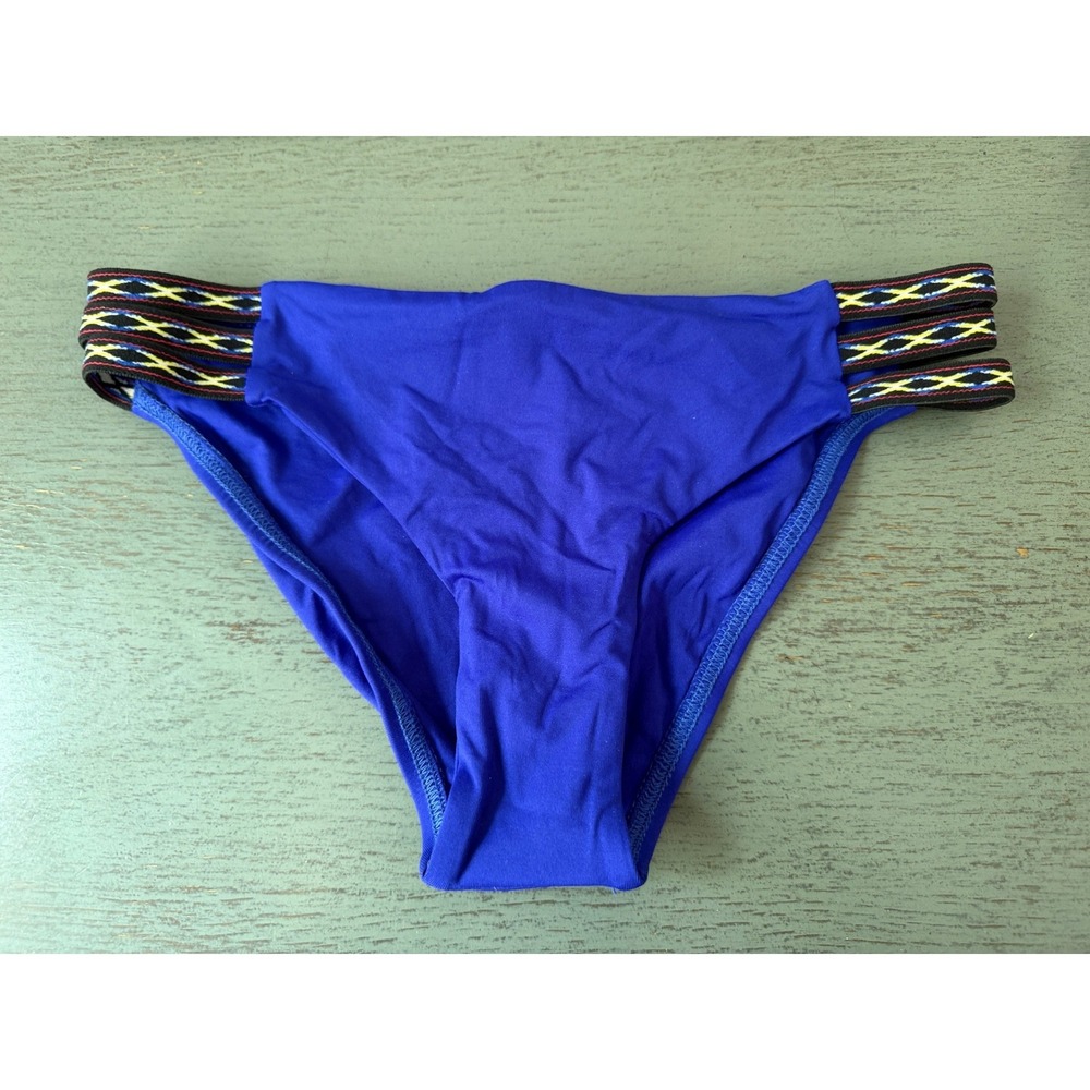 L Space Full Cut Bikini Bottom Cobalt Blue Multi Strap Side XS NWOT